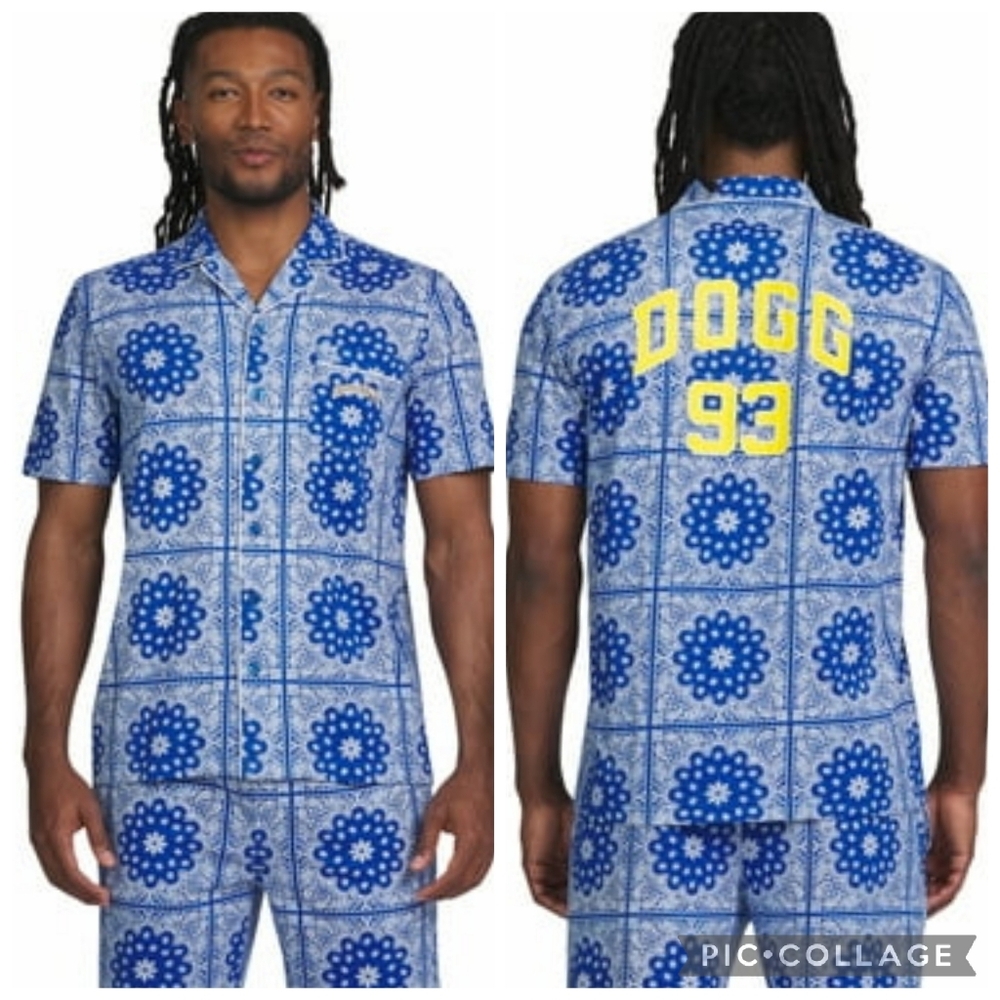 Dogg Supply by Snoop Dogg Men's XL Blue Bandana Print Pajama Shirt Short Sleeve 